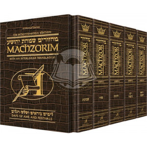 Schottenstein Interlinear Machzor 5 Vol. Set Full Size Alligator Leather - Ashke   