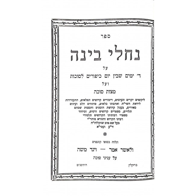 Nachalei Binah Al 4 Yamei Bein Yom Kipur L'Sukos  / נחלי בינה על ד' ימים בין יום כיפור לסוכות