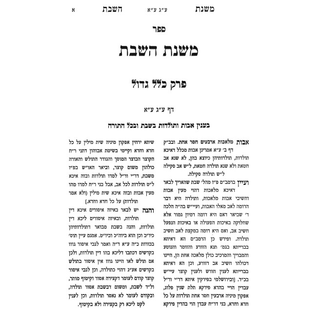 Mishnas HaShabbos - Inyonei Melachos  /  משנת השבת - עניני מלאכות