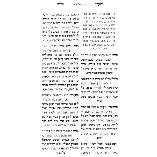 Sha'arei Shalom - Ha'aros U'Biurim Al Hagadah Shel Pesach  /  שערי שלום - הערות וביאורים על הגדה של פסח